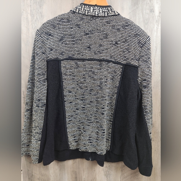 Ming Wang Sapphire Padded Shoulders Mixed Media Zip Up Speckled Jacket XL - Picture 9 of 11